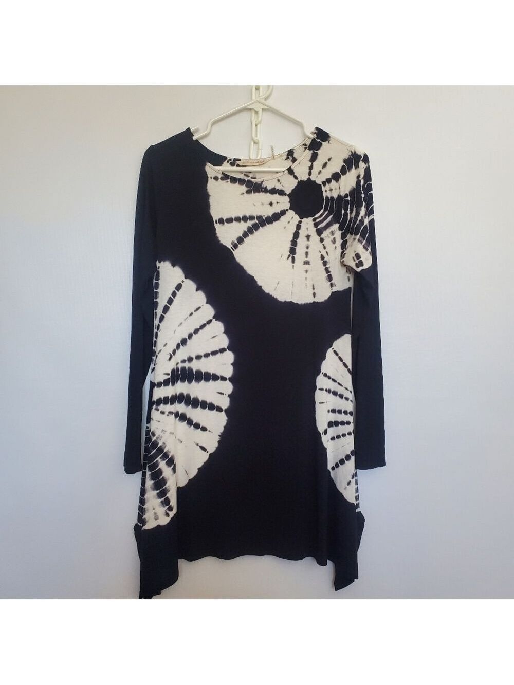 SOFT SURROUNDINGS TUNIC TIE DYE BOHO BLACK & WHITE LONG SLEEVE WOMENS (XS)
